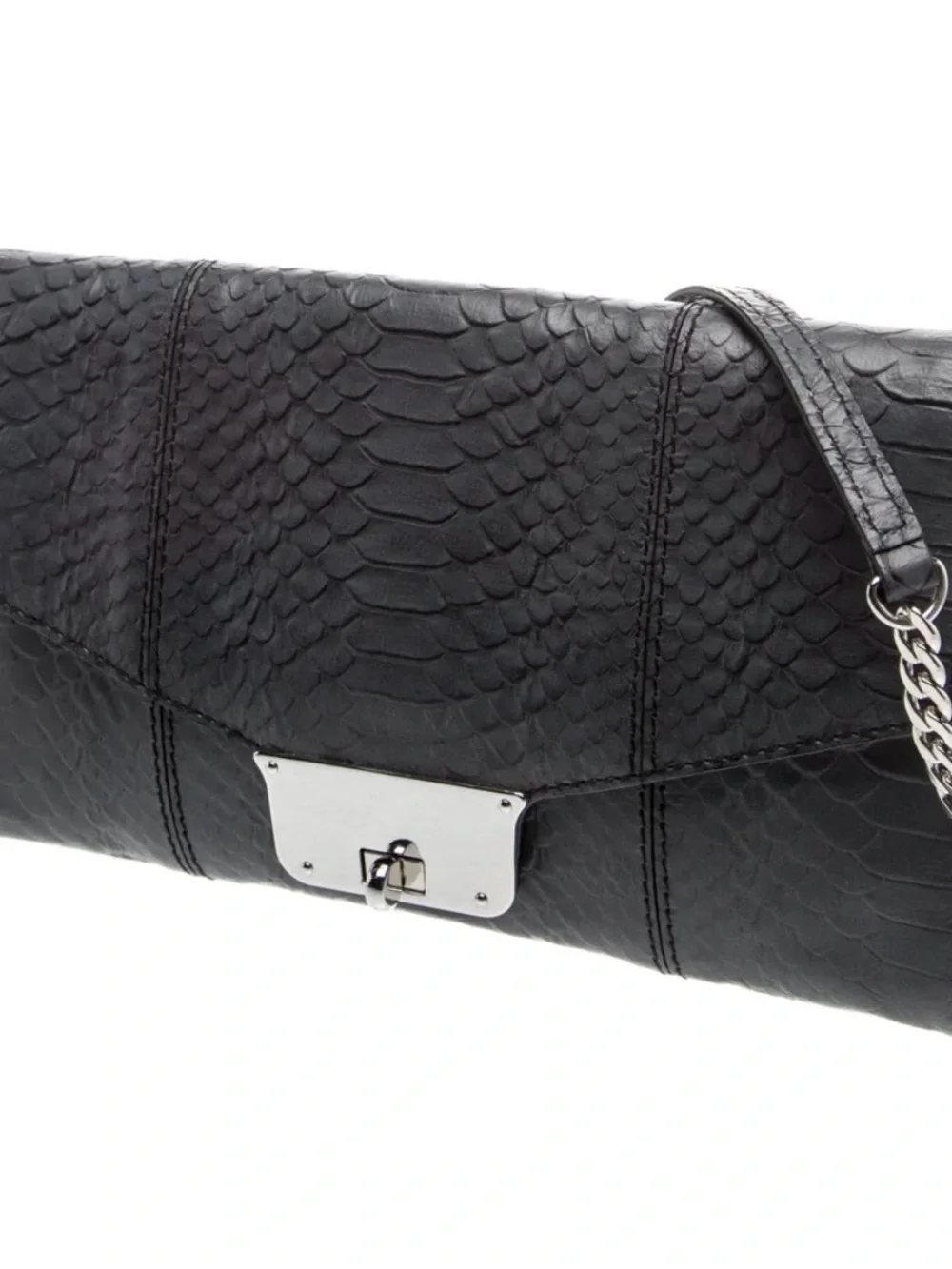 MILLY Charcoal Gray Snake-Embossed Leather Envelope Clutch with Silver *NWOT